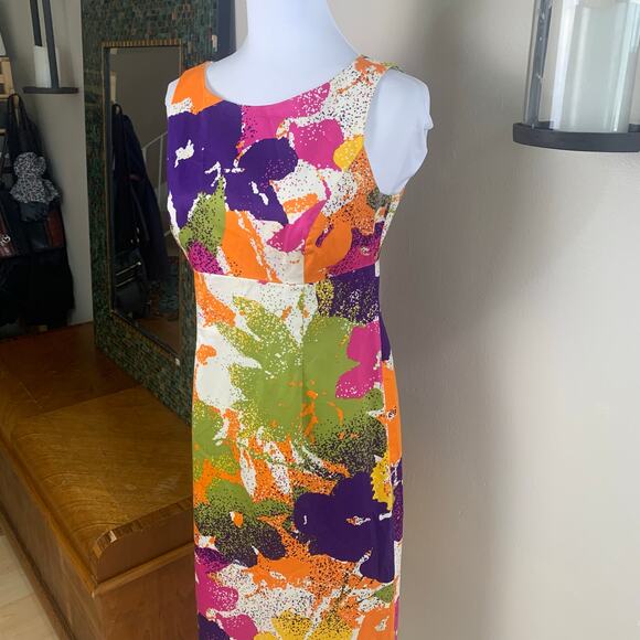 Evan Picone Siz 4 Colorful Abstract Floral Sheath Dress Sleeveless Easter Summer - Picture 4 of 5